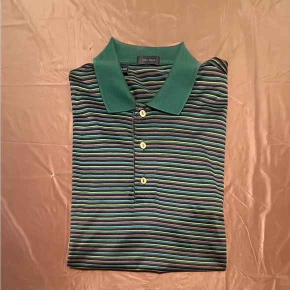 Jeff Rose Cotton Green Striped Short Sleeve Polo Golf Shirt Large - Picture 2 of 9